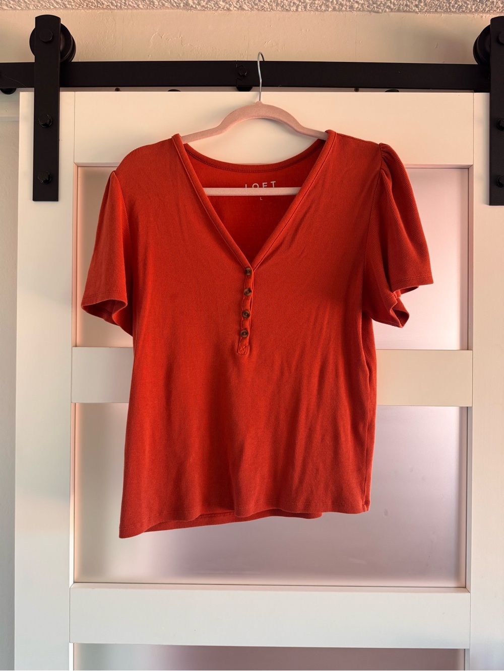 LOFT Women's Coral Short-Sleeve Henley Top